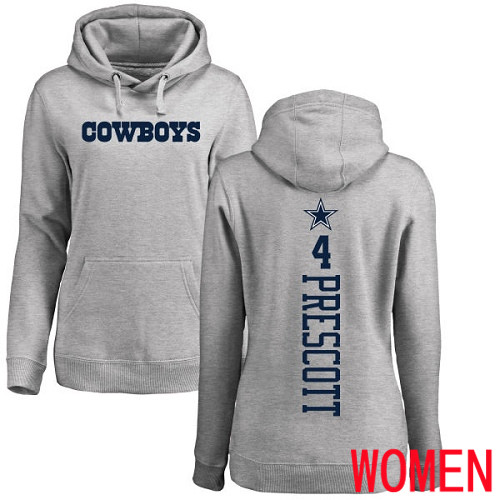 Women Dallas Cowboys Ash Dak Prescott Backer #4 Pullover NFL Hoodie Sweatshirts